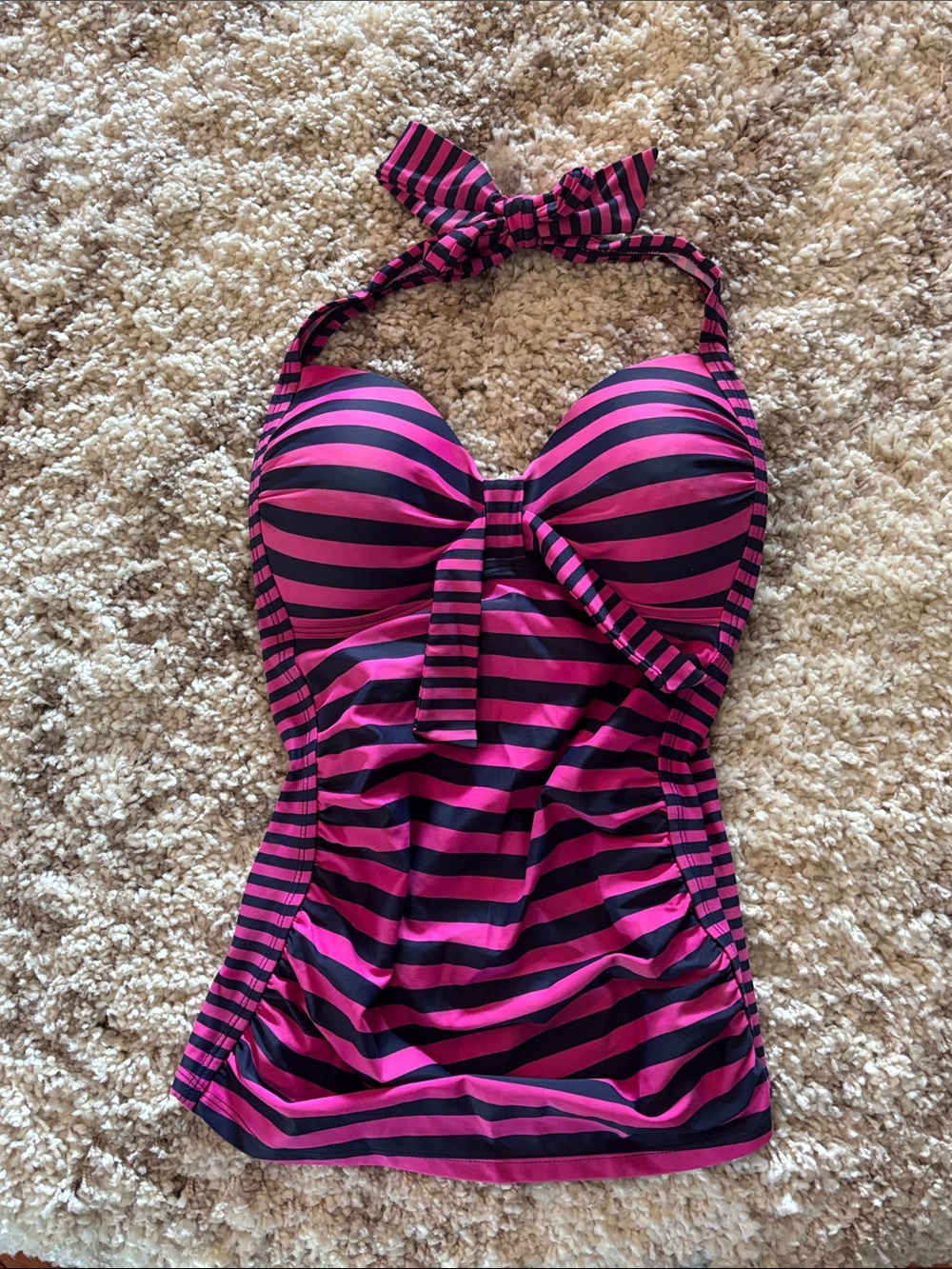 Merona Pink and Navy Striped Halter Tankini Top